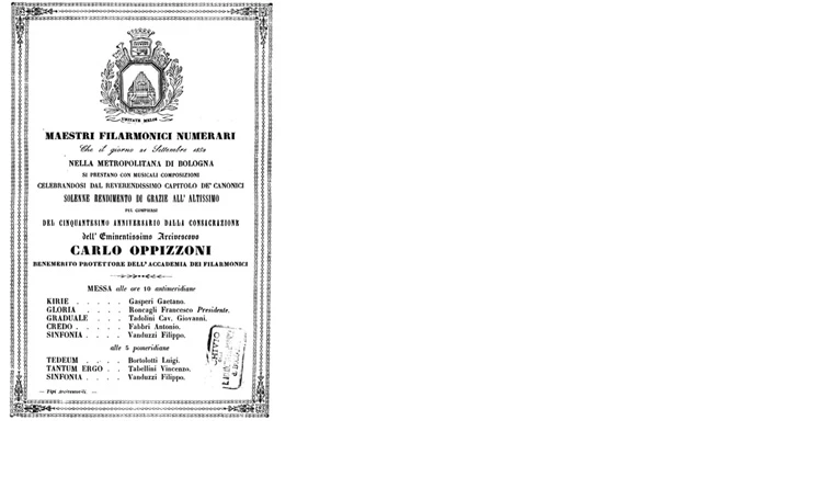 Messa in onore del Cardinale Oppizzoni (21 settembre 1852), locandina - Bologna, Accademia Filarmonica