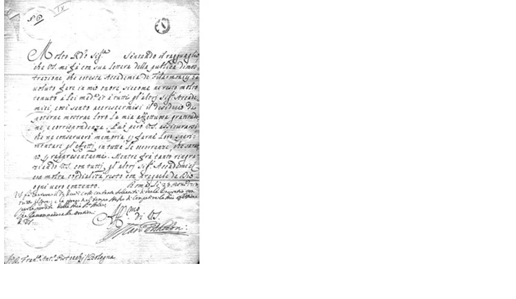 Lettera del Cardinale Ottoboni agli accademici filarmonici (25 novembre 1713) - Bologna, Accademia Filarmonica